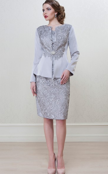 cap sleeve knee length wedding dress Close-fitting Lace Short Wedding Dress with Long Sleeves – loveangeldress main image 0