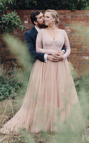 Plus size pink wedding dresses with sleeves hotsell