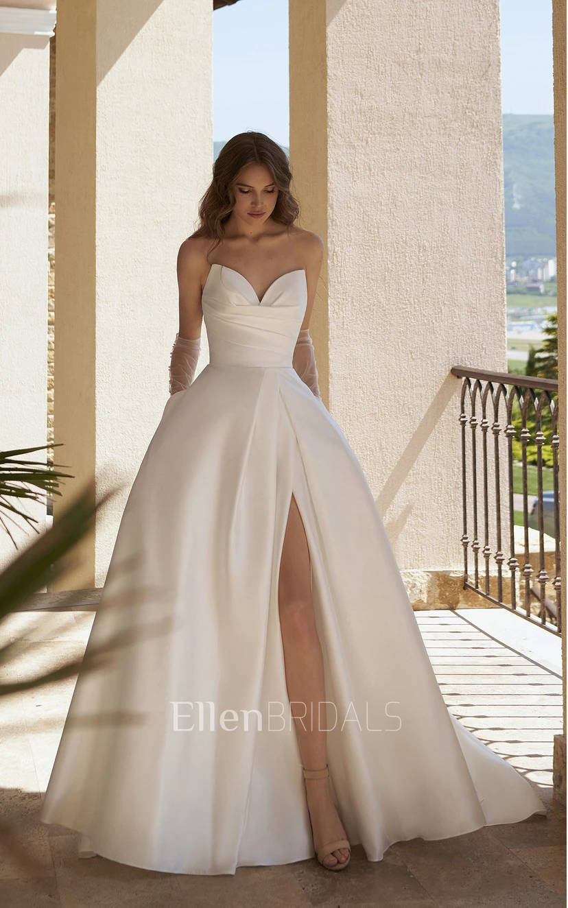 Ball Gown Empire Sweetheart Sleeveless Floor Length Satin Wedding